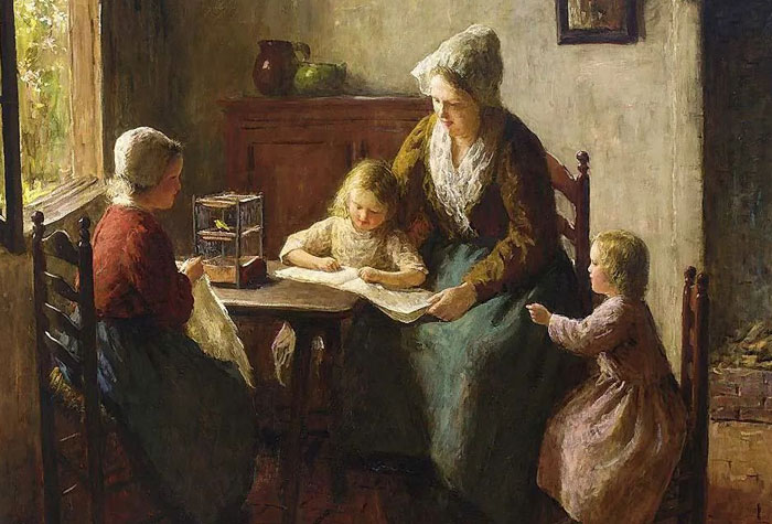 荷蘭畫家伯納德·波塔斯特油畫作品欣賞，用自然光渲染母愛